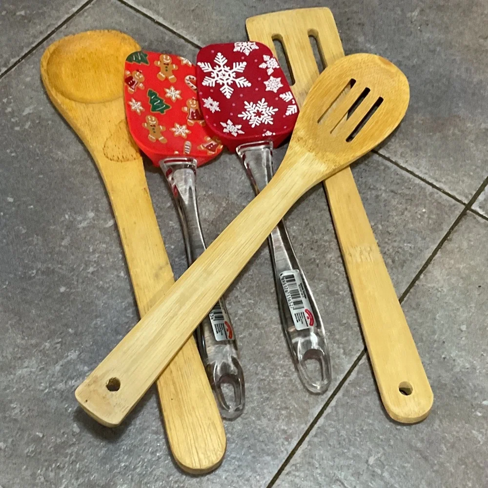 Wooden and Red Holiday Kitchen Utensils